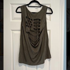 Army green american flag cut out tank top